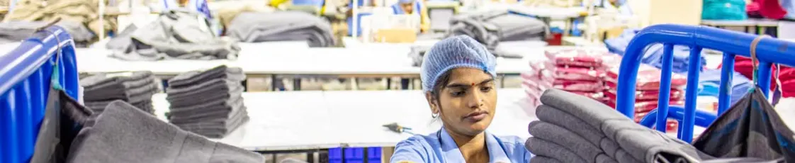 Textile production floor preparing goods for export