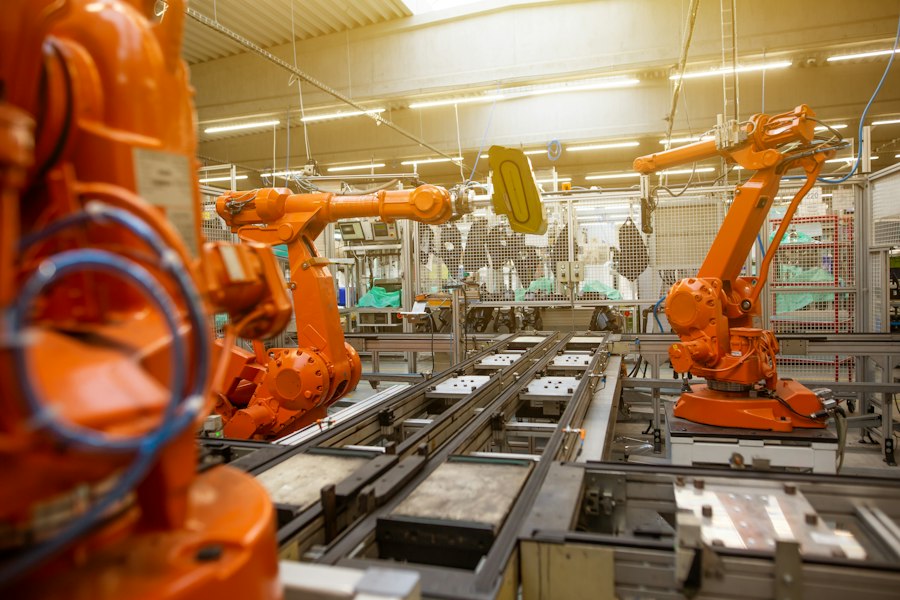 Automated machinery on a manufacturing line