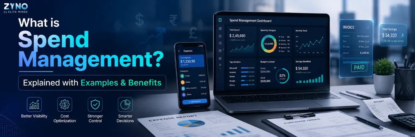 Spend management dashboard with business professional analyzing expenses and financial data