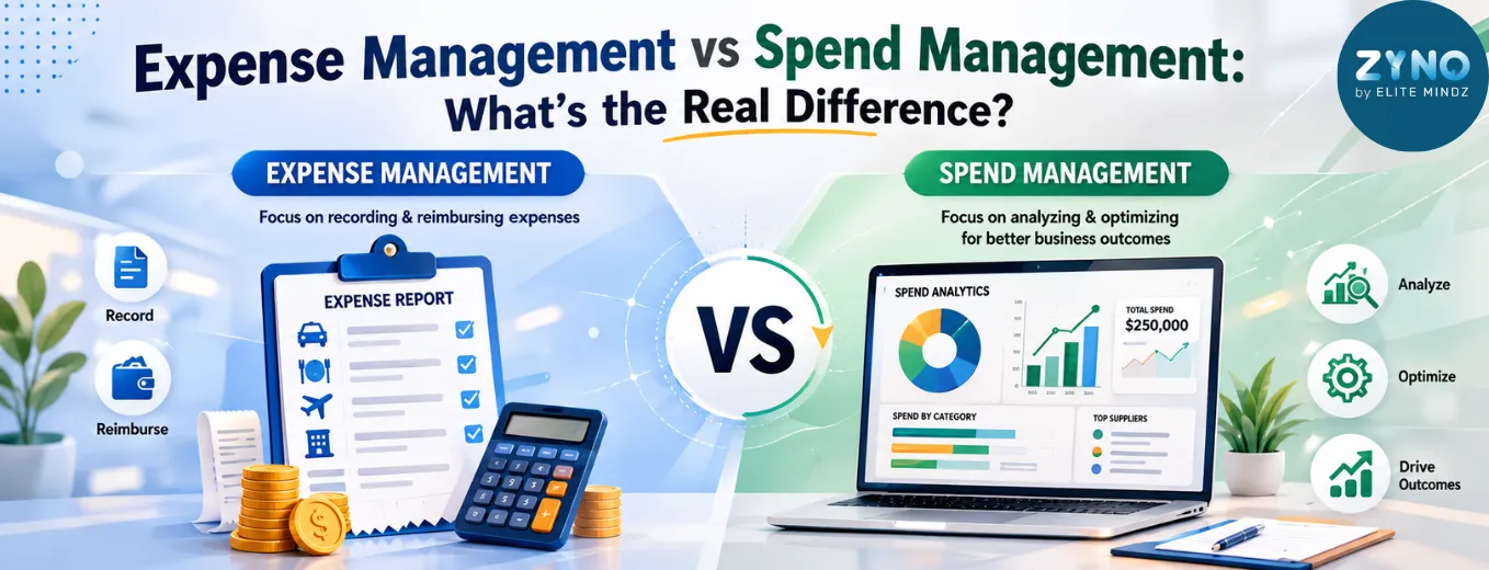 Expense Management vs Spend Management comparison chart showing key differences in business spending control and financial management