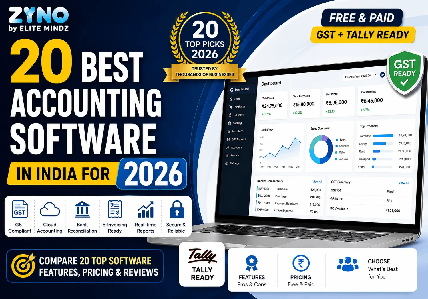 20 Best Accounting Software in India for 2026 - Free & Paid (GST + Tally Ready)