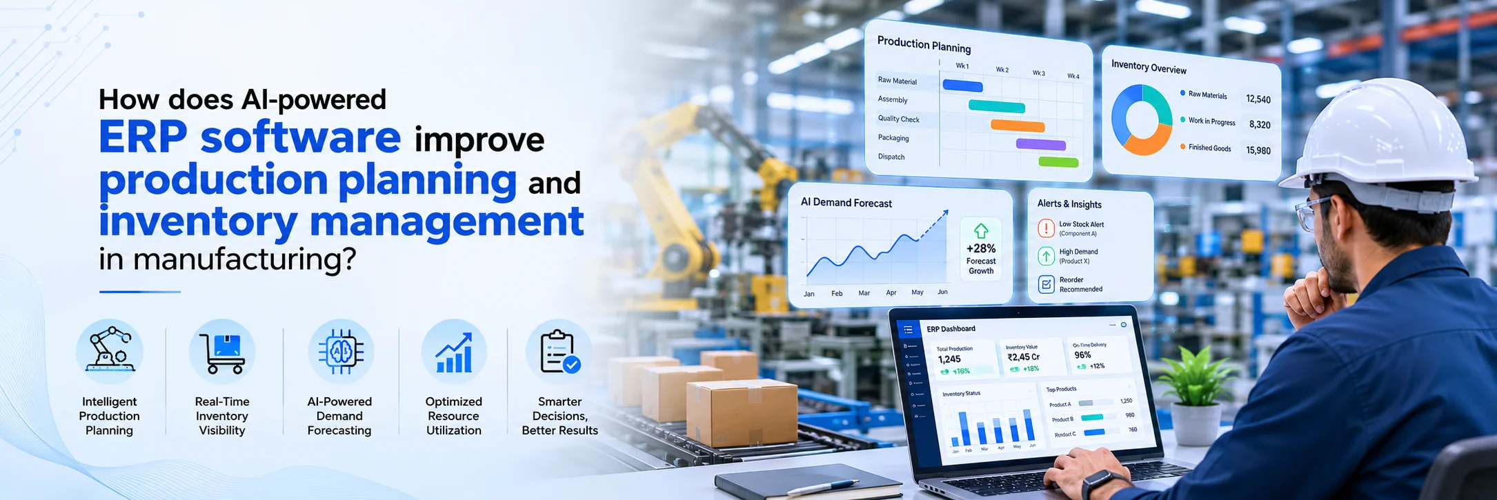 How does AI-powered ERP software improve production planning and inventory management in manufacturing?