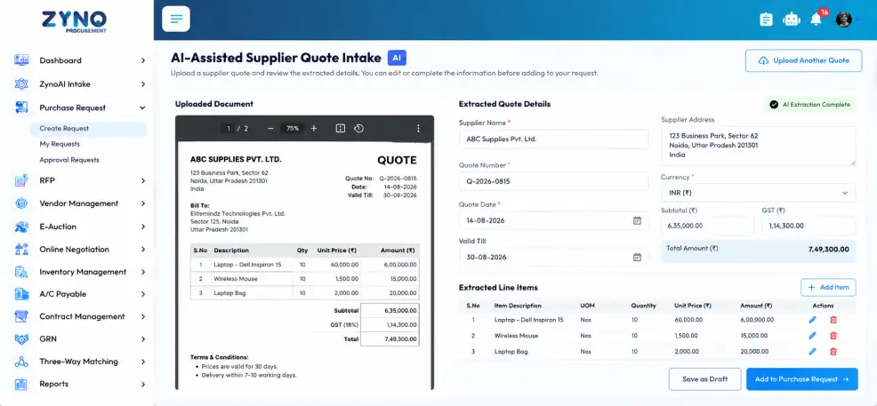 AI-Assisted Supplier Quote Intake