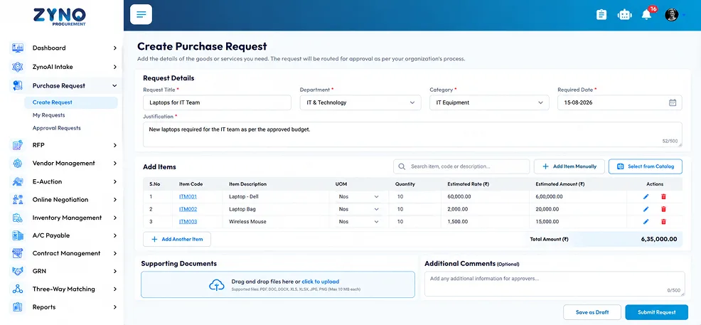 Structured Purchase Request Creation